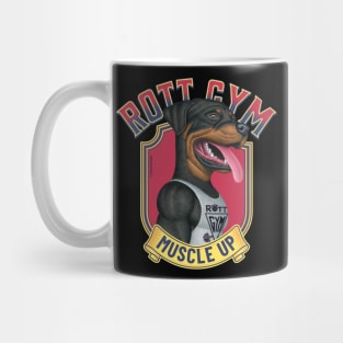 Fun Rottie Dog with tank top with red and yellow trim Mug